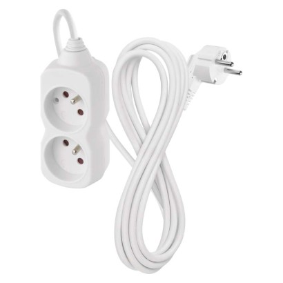 Prodlužovací kabel 3 m / 2 zásuvka / bílý / PVC / 1 mm2