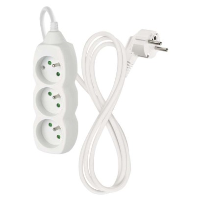 Prodlužovací kabel 1,5 m / 3 zásuvky / bílý / PVC / 1 mm2