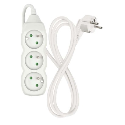 Prodlužovací kabel 1,5 m / 3 zásuvky / bílý / PVC / 1 mm2