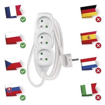 Prodlužovací kabel 1,5 m / 3 zásuvky / bílý / PVC / 1 mm2