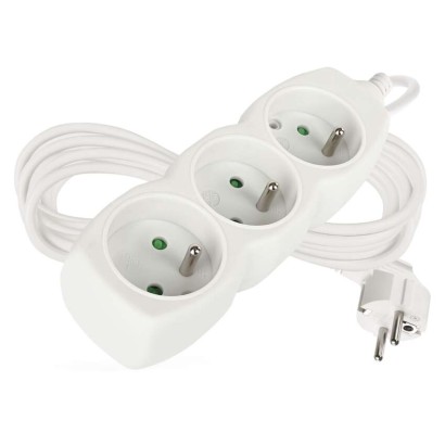 Predlžovací kábel 5 m / 3 zásuvky / biely / PVC / 1,5 mm2