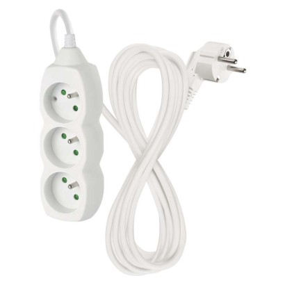 Predlžovací kábel 5 m / 3 zásuvky / biely / PVC / 1,5 mm2