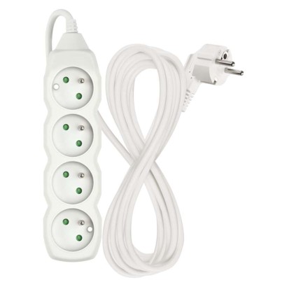 Predlžovací kábel 5 m / 4 zásuvky / biely / PVC / 1,5 mm2