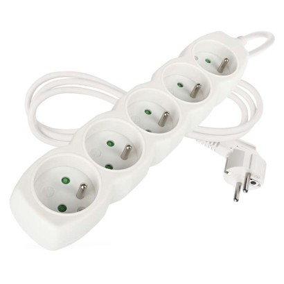Przedłużacz 1,5 m / 5 gniazd / biały / PVC / 1 mm2