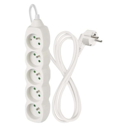 Przedłużacz 1,5 m / 5 gniazd / biały / PVC / 1 mm2