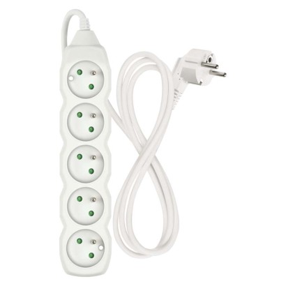 Przedłużacz 1,5 m / 5 gniazd / biały / PVC / 1 mm2