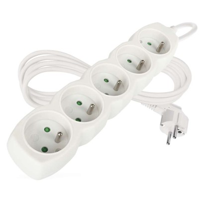 Prodlužovací kabel 2 m / 5 zásuvek / bílý / PVC / 1 mm2