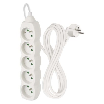 Przedłużacz 3 m / 5 gniazd / biały / PVC / 1 mm2