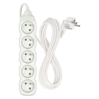 Przedłużacz 3 m / 5 gniazd / biały / PVC / 1 mm2