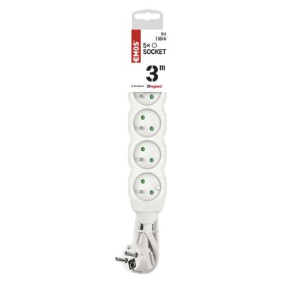 Przedłużacz 3 m / 5 gniazd / biały / PVC / 1 mm2