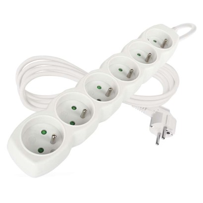 Predlžovací kábel 2 m / 6 zásuviek / biely / PVC / 1 mm2
