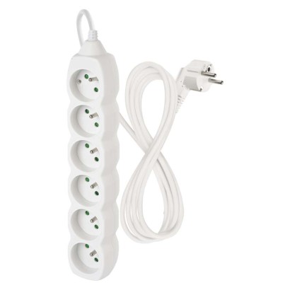 Predlžovací kábel 2 m / 6 zásuviek / biely / PVC / 1 mm2
