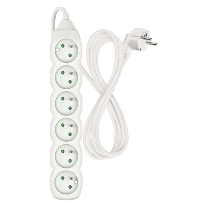Predlžovací kábel 2 m / 6 zásuviek / biely / PVC / 1 mm2