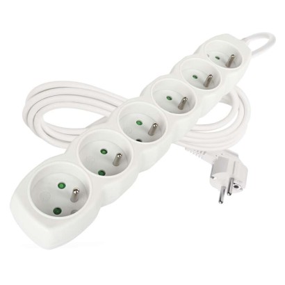 Przedłużacz 3 m / 6 gniazd / biały / PVC / 1 mm2