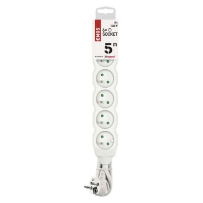 Prodlužovací kabel 5 m / 6 zásuvek / bílý / PVC / 1 mm2