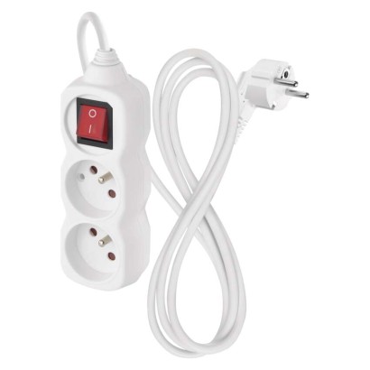Przedłużacz 1,4 m / 2 gniazda / z wyłącznikiem / biały / PVC / 1 mm2