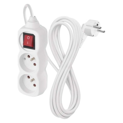 Prodlužovací kabel 3 m / 2 zásuvky / s vypínačem / bílý / PVC / 1 mm2