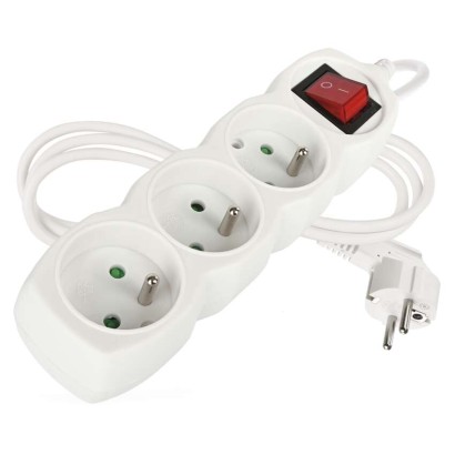 Prodlužovací kabel 1,2 m / 3 zásuvky / s vypínačem / bílý / PVC / 1 mm2