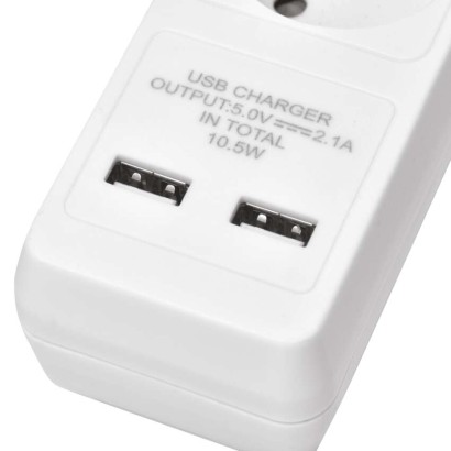 Prodlužovací kabel 2 m / 3 zásuvky / s vypínačem / bílý / PVC / s USB / 1,5 mm2