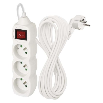 Prodlužovací kabel 7 m / 3 zásuvky / s vypínačem / bílý / PVC / 1 mm2
