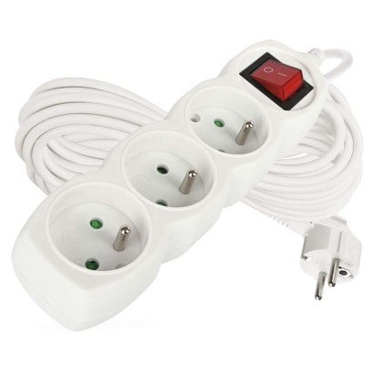 Prodlužovací kabel 10 m / 3 zásuvky / s vypínačem / bílý / PVC / 1 mm2