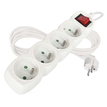 Przedłużacz 2 m / 4 gniazda / z wyłącznikiem / biały / PVC / 1 mm2