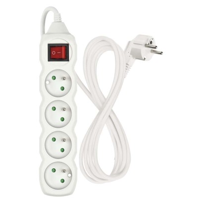 Przedłużacz 2 m / 4 gniazda / z wyłącznikiem / biały / PVC / 1 mm2