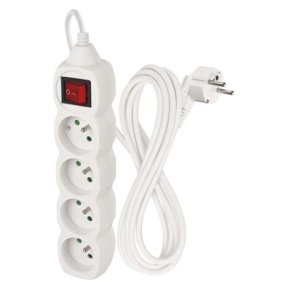 Predlžovací kábel 3 m / 4 zásuvky / s vypínačom / biely / PVC / 1,5 mm2
