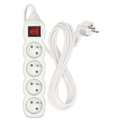 Predlžovací kábel 3 m / 4 zásuvky / s vypínačom / biely / PVC / 1,5 mm2