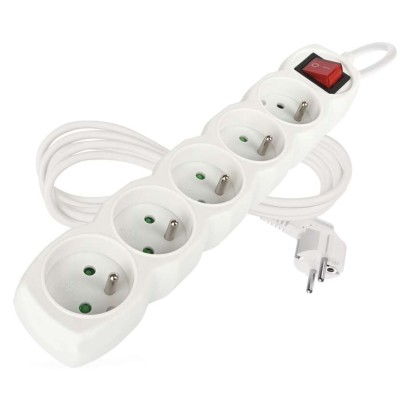 Predlžovací kábel 2 m / 5 zásuviek / s vypínačom / biely / PVC / 1 mm2