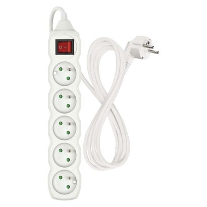 Predlžovací kábel 2 m / 5 zásuviek / s vypínačom / biely / PVC / 1 mm2