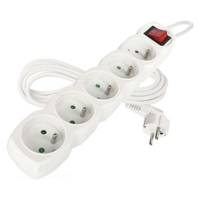 Prodlužovací kabel 3 m / 5 zásuvek / s vypínačem / bílý / PVC / 1 mm2
