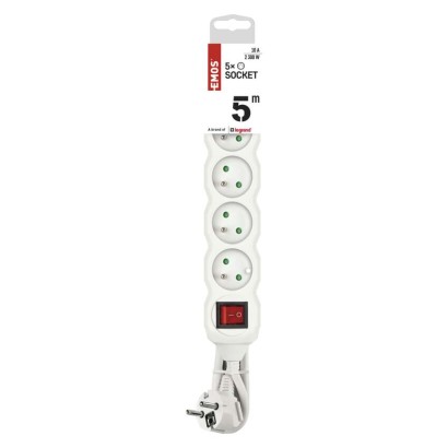Przedłużacz 5 m / 5 gniazd / z wyłącznikiem / biały / PVC / 1 mm2