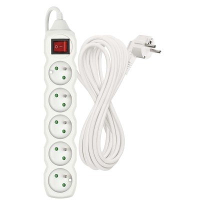 Prodlužovací kabel 7 m / 5 zásuvek / s vypínačem / bílý / PVC / 1 mm2