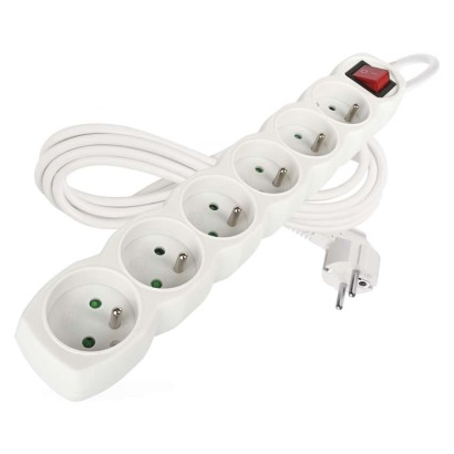 Przedłużacz 3 m / 6 gniazd / z wyłącznikiem / biały / PVC / 1 mm2