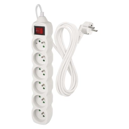 Predlžovací kábel 3 m / 6 zásuviek / s vypínačom / biely / PVC / 1,5 mm2