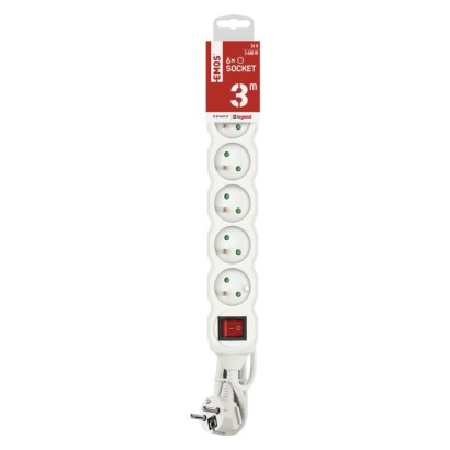 Predlžovací kábel 3 m / 6 zásuviek / s vypínačom / biely / PVC / 1,5 mm2