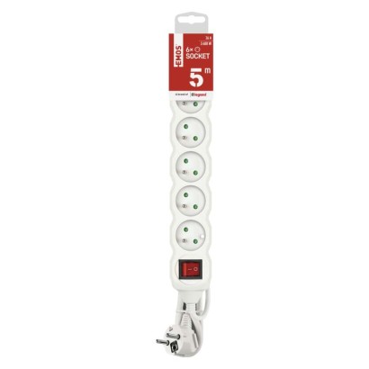 Prodlužovací kabel 5 m / 6 zásuvek / s vypínačem / bílý / PVC / 1,5 mm2