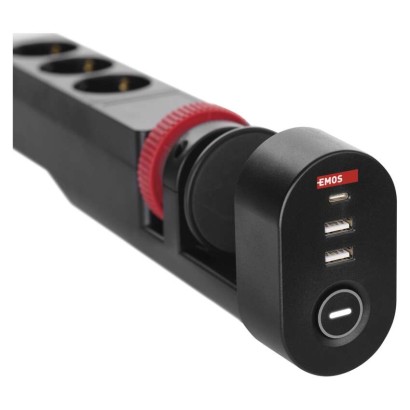 Przedłużacz 1,5 m/3 gniazda/przełącznik/uchwyt biurkowy/USB/czarny/PVC/1,5 mm2