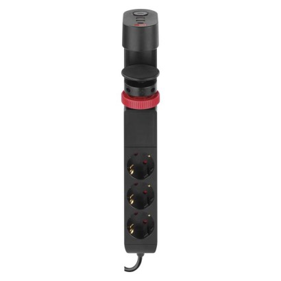 Verlängerungskabel 1,5m/3 Steckdosen/Schalter/Schreibtischmontage/USB/schwarz/PVC/1,5mm2 