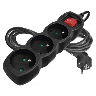 Prodlužovací kabel 3 m / 3 zásuvky / s vypínačem / černý / PVC / 1,5 mm2