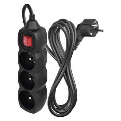 Prodlužovací kabel 3 m / 3 zásuvky / s vypínačem / černý / PVC / 1,5 mm2