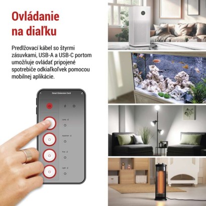 GoSmart predlžovací kábel 2 m / 4 zásuvky / s vyp. / s USB / biely-čierny / PVC / 1,5 mm2