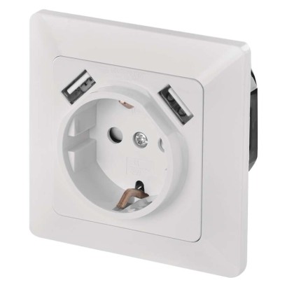 Vtičnica z USB 2,1A max., schuko, bela