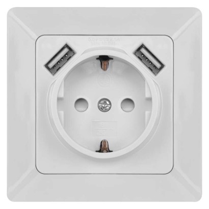 Vtičnica z USB 2,1A max., schuko, bela
