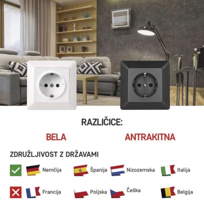 Vtičnica Schuko antracit