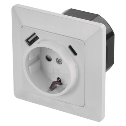 Lizdas su USB-A+C 2,1 A maks., baltas 