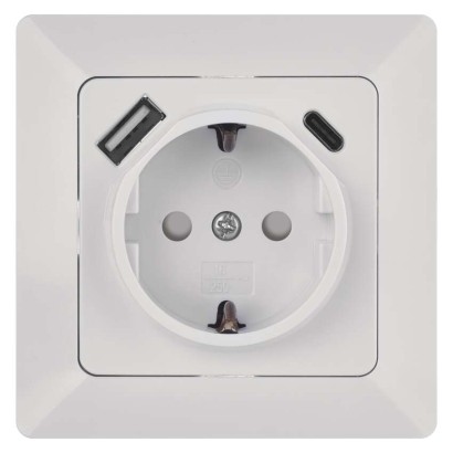 Lizdas su USB-A+C 2,1 A maks., baltas 