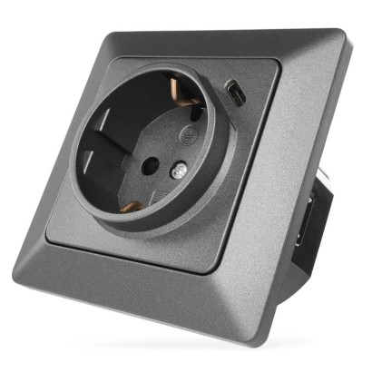 Steckdose mit USB-A+USB-C., anthrazit