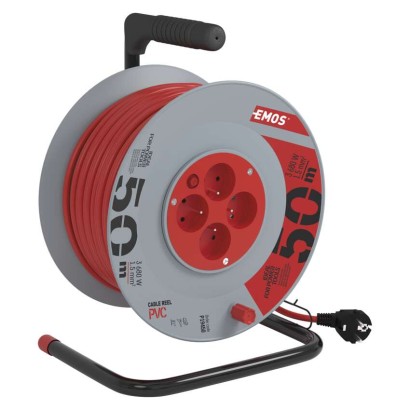 Prodlužovací kabel na bubnu 50 m / 4 zásuvky / červený / PVC / 230 V / 1,5 mm2